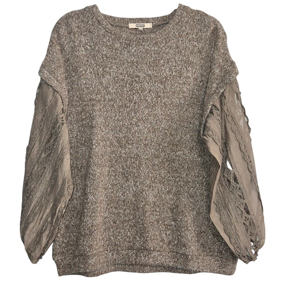 Gimmicks By BKE Womens Eyelet Mixed Media Oversized Sweater Size‎ XS Cottagecore